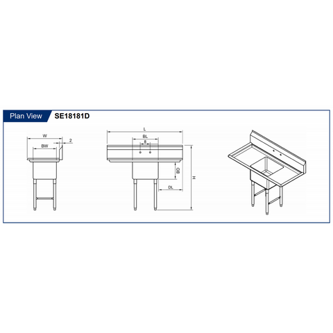 GSW SH24241D 1 Compartment Sink - 2 Drain Boards