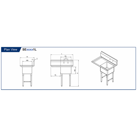 GSW SH24241L 1 Compartment Sink - Left Drain Board