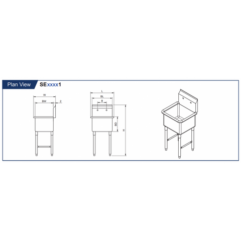 GSW SE18181P 1 Compartment Sink - No Drain Board