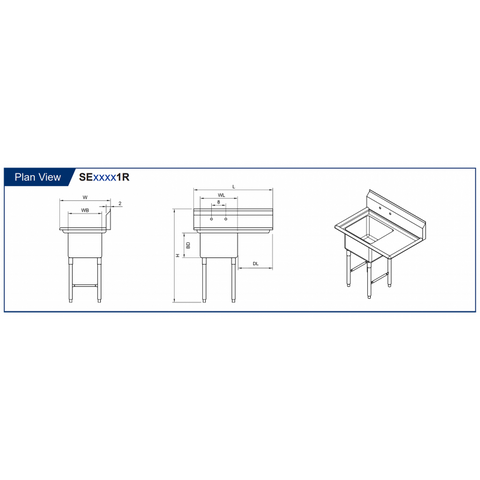 GSW SH24241R 1 Compartment Sink - Right Drain Board