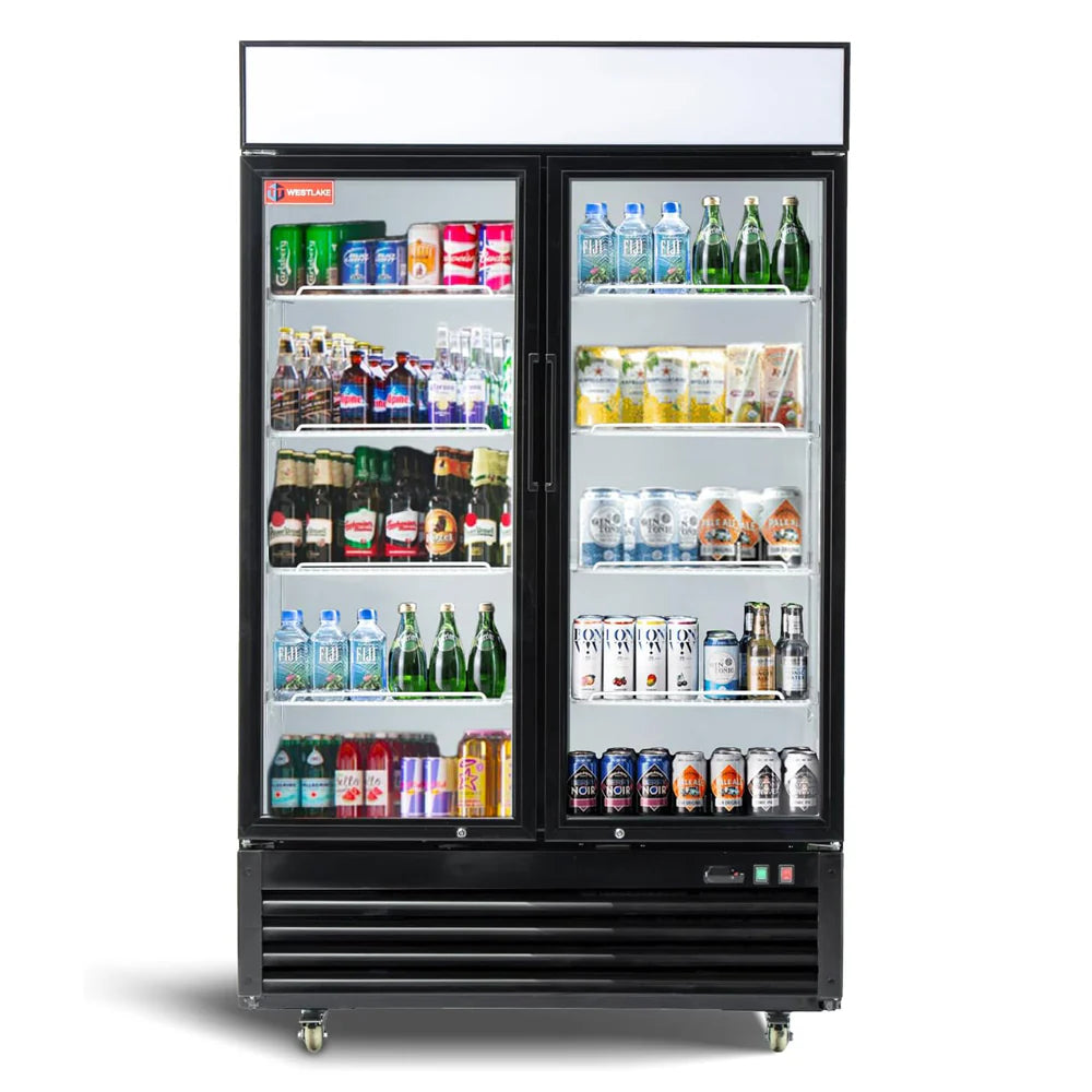 Commercial Refrigerator 2 Glass Door, WESTLAKE 48" W Merchandiser Reach-in Cooler Upright Fridge 36 Cu.ft for Restaurant, Bar, Shop, Retail