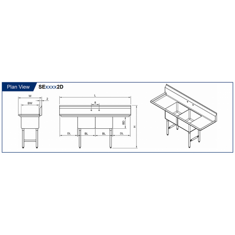 GSW SH24242D 2 Compartment Sink - 2 Drain Boards