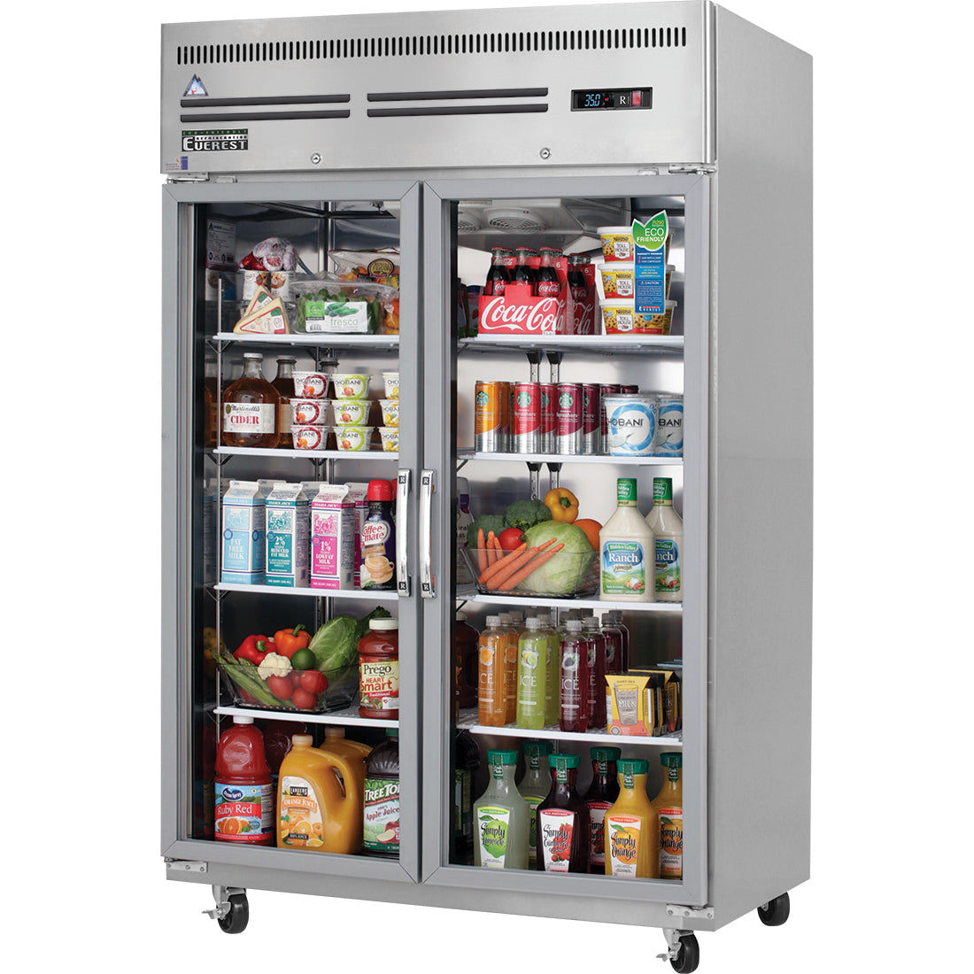 Everest ESGR2 49.625 Inch Two Section Glass Door Upright Reach-In Refrigerator 48 Cubic Feet