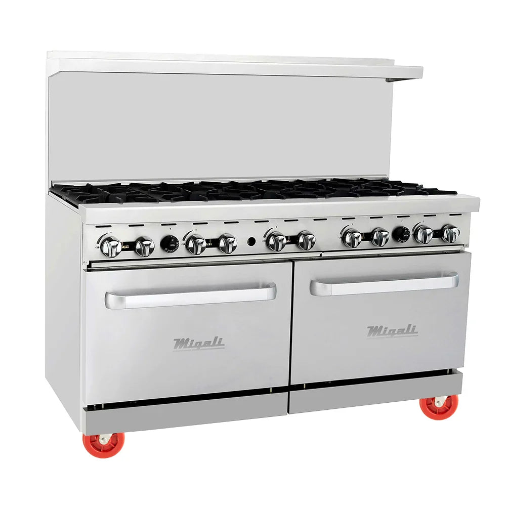 Migali C-RO10B-LP 60" 10 Burner Gas Range w/ (2) Standard Ovens, Liquid Propane