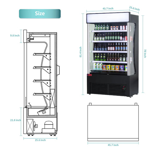 Open Air Merchandiser, WESTLAKE ‎46"W 26" D Black Refrigerated Air Curtain Merchandiser