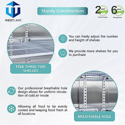 Commercial Refrigerator 3 Glass Door, WESTLAKE 82" W Merchandiser Reach-in Cooler Upright Fridge 72 Cu.ft for Restaurant, Bar, Shop, Retail