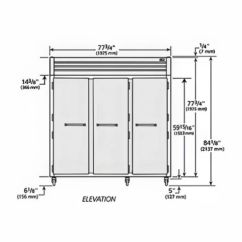 True STG3F-3S-HC 78" Three Section Reach In Freezer, (3) Solid Doors, 115v/1ph