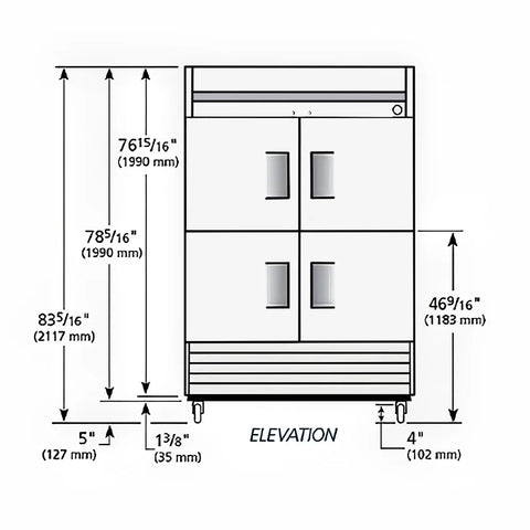 True T-49F-4-HC 54" Two Section Reach In Freezer, (4) Solid Door, 115v