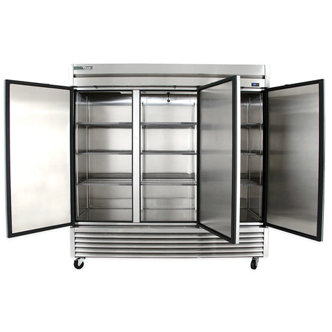 True TS-72-HC 78 1/10" Three Section Reach In Refrigerator, (3) Left/Right Hinge Solid Doors, 115v