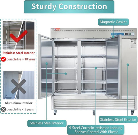 Westlake WKF-82B 3 door 82" Stainless Steel Reach in Upright Freezer 72 Cu. Ft