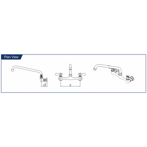 AA 8" Wall Mount Commercial Duty Faucet AA-700G