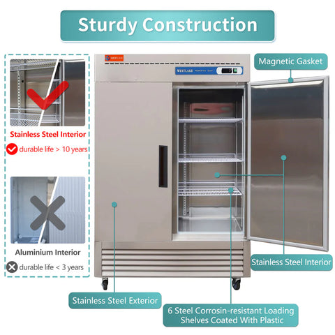 Westlake WKR-49B 54" Reach In Double Solid Door Refrigerator - 49 Cu. Ft