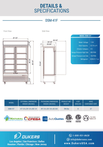 Dukers - DSM-41F Commercial 47-1/4"W 2 Glass Door Merchandiser Freezer