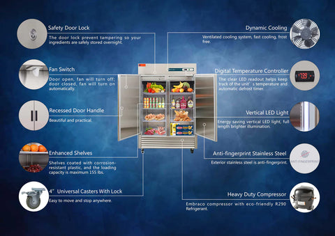 Westlake WKR-49B 54" Reach In Double Solid Door Refrigerator - 49 Cu. Ft