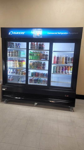 Dukers DSM-68SR Commercial Glass SLIDING 3-Door Refrigerator 69 Cu. Ft.