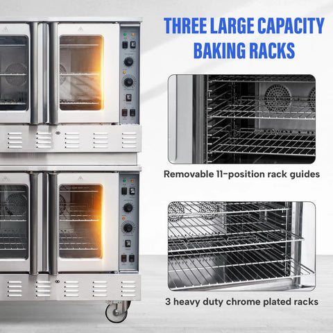 Commercial Convection Oven, WESTLAKE 39" Double Deck Full Size Commercial Gas Convection Oven with Legs - 120,000 BTU