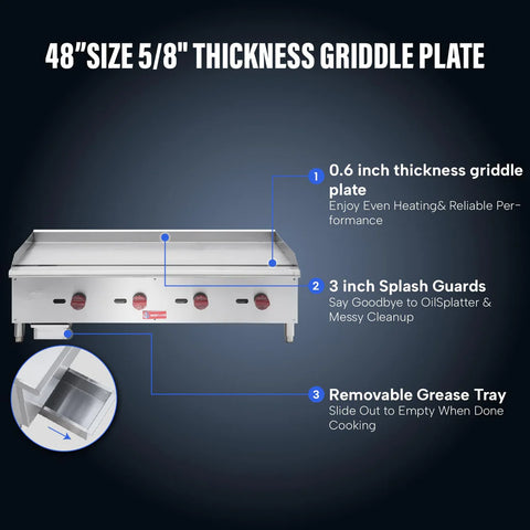 Commercial Gas Griddle, WESTLAKE 48" Countertop Griddle 4 Burner Plate Grill 120,000 BTU