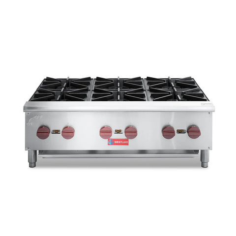 Commercial Hot Plate, WESTLAKE 36" Countertop Gas Range Restaurant 6 Burner Gas Stove with 150,000 BTU