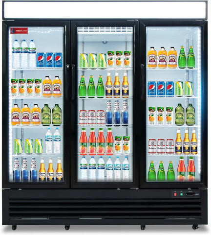 Commercial Refrigerator 3 Glass Door, WESTLAKE 72" W Merchandiser Reach-in Cooler Upright Fridge 54 Cu.ft for Restaurant, Bar, Shop, Retail