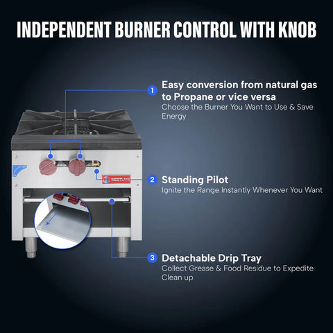 Commercial Stock Pot Range, WESTLAKE 18" Countertop Gas Stock Pot Burner, 1 Burner Stock Pot Stove - 80,000 BTU