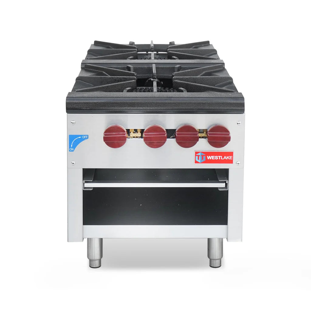 Commercial Stock Pot Range, WESTLAKE 18" Countertop Gas Stock Pot Burner, 2 Burner Stock Pot Stove - 160,000 BTU