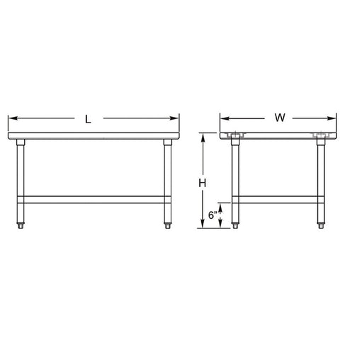 Commercial Work Table WT-E3084- Stainless Steel Top, Galvanized Undershelf  84x30"