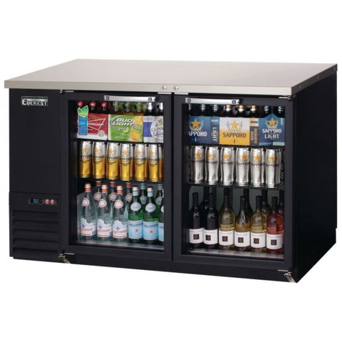 Everest  EBB59G-24 57-3/4" Black Two Section Glass Door Back Bar Cooler - 17 Cu.