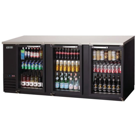 Everest  EBB90G 89-1/4" Black Three Section Glass Door Back Bar Cooler  32 cu ft