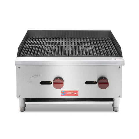 Commercial Charbroiler, WESTLAKE 24" Gas Countertop Radiant Charbroiler 2 Burner Char Broiler- 60,000 BTU