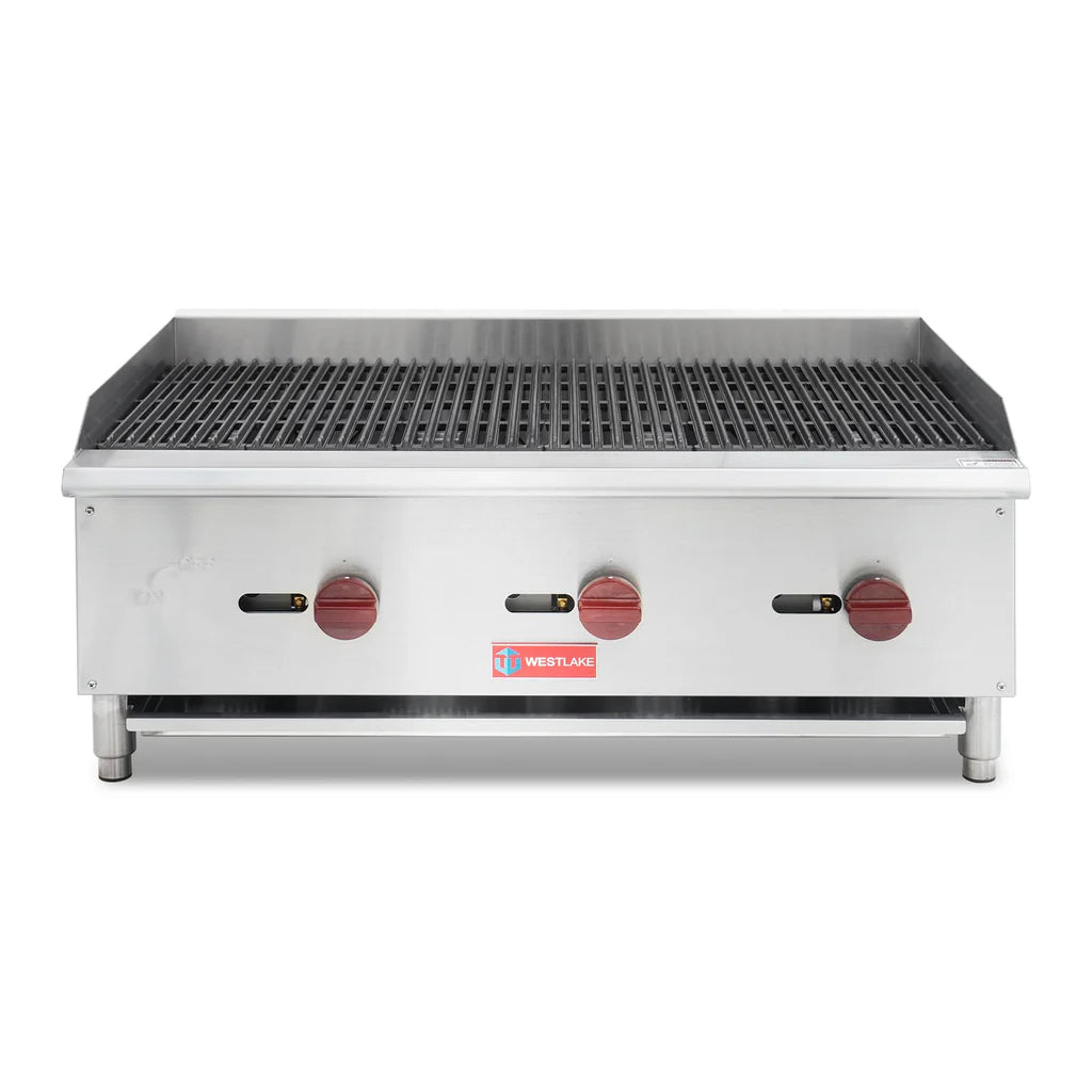 Commercial Charbroiler, WESTLAKE 36" Gas Countertop Radiant Charbroiler 3 Burner Char Broiler- 90,000 BTU