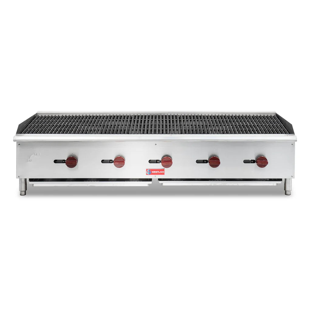 Commercial Charbroiler, WESTLAKE 60" Gas Countertop Radiant Charbroiler 5 Burner Char Broiler - 150,000 BTU